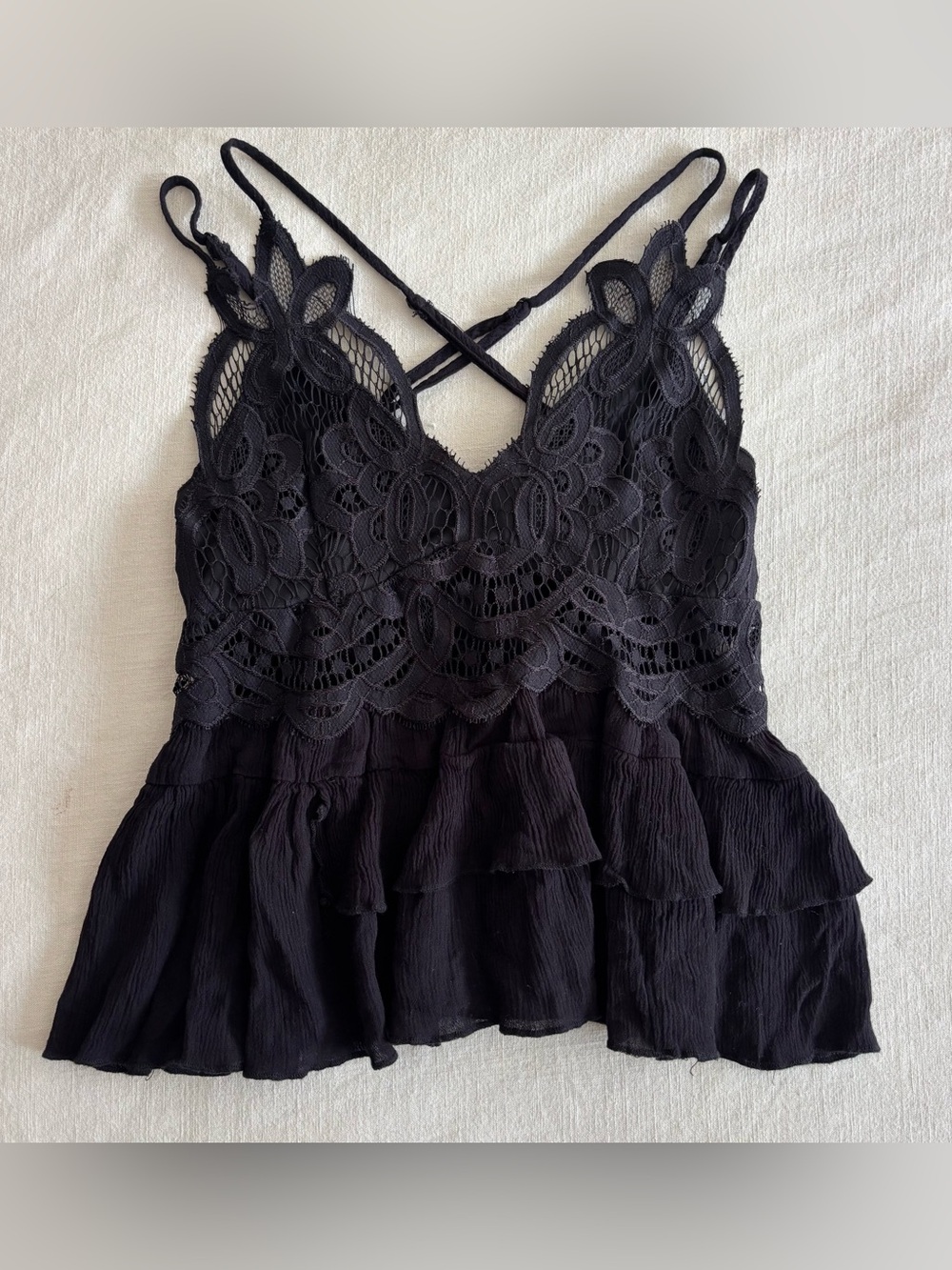 Mi Ami Black Lace Tiered Ruffle Fairy Grunge Cami Size L
